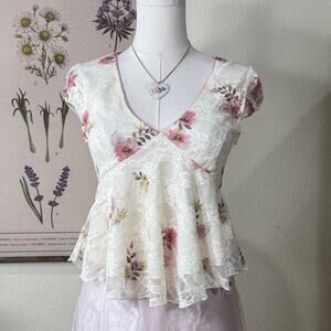 Floral Lace Babydoll Top Dolly Coquette Romantic Fairy Forest Femme Dainty S